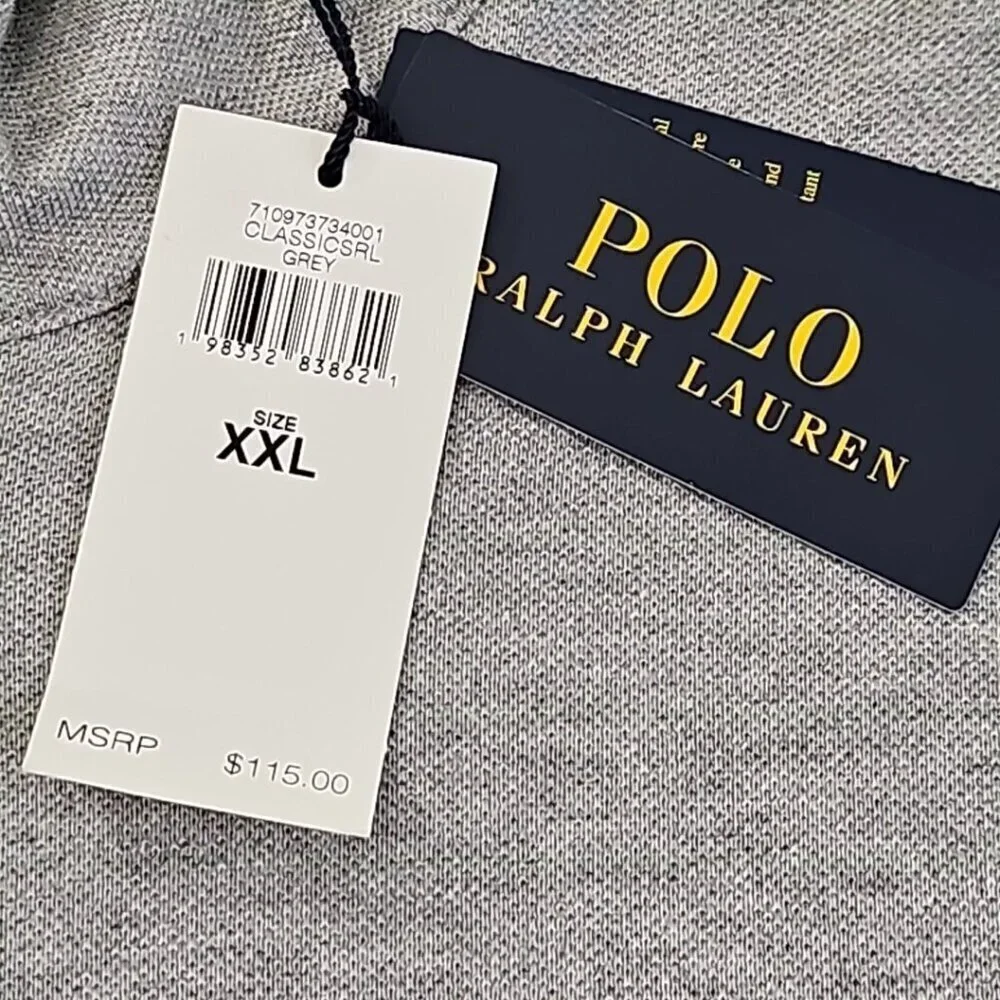 Polo Ralph Lauren‎ Men Big & Tall Pullover Grey XXL 1/4 Zip Double Knit Pony NWT